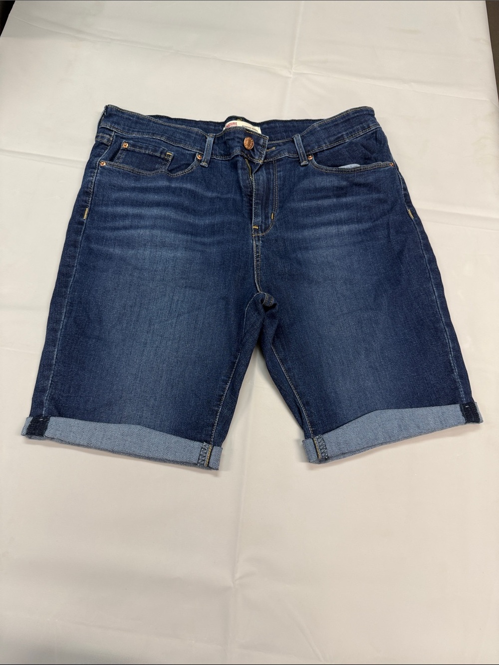 Signature by Levi Strauss Dark Blue Rolled-Hem Denim Shorts